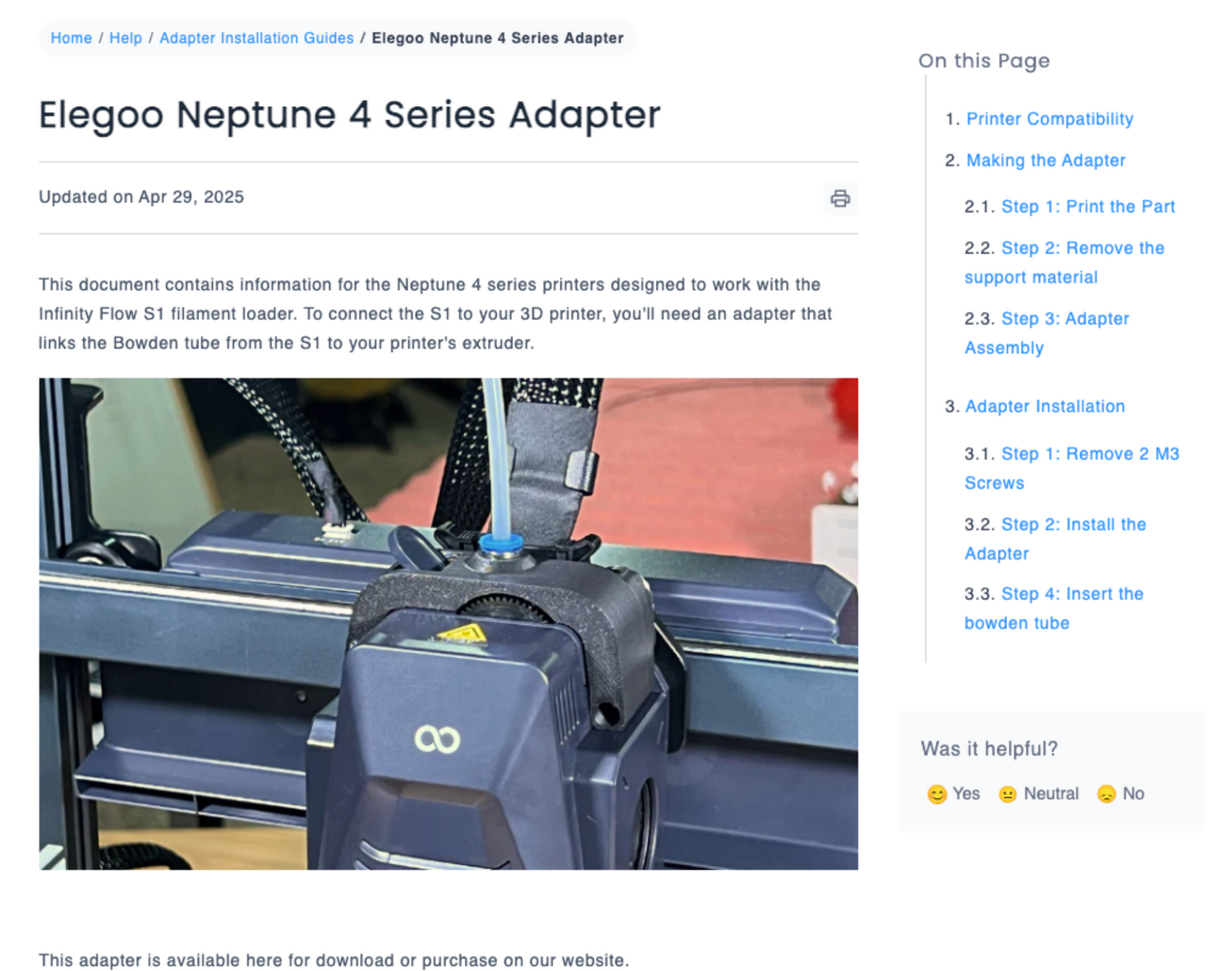 Elegoo Neptune 4 Infinity Flow S1 Adapter installation guide