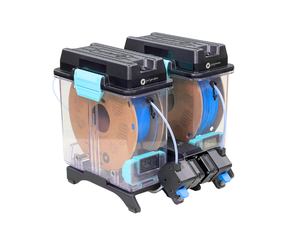 The S1 plus 3d printer filament reloader with two dryboxes installed on it to prevent moisture.