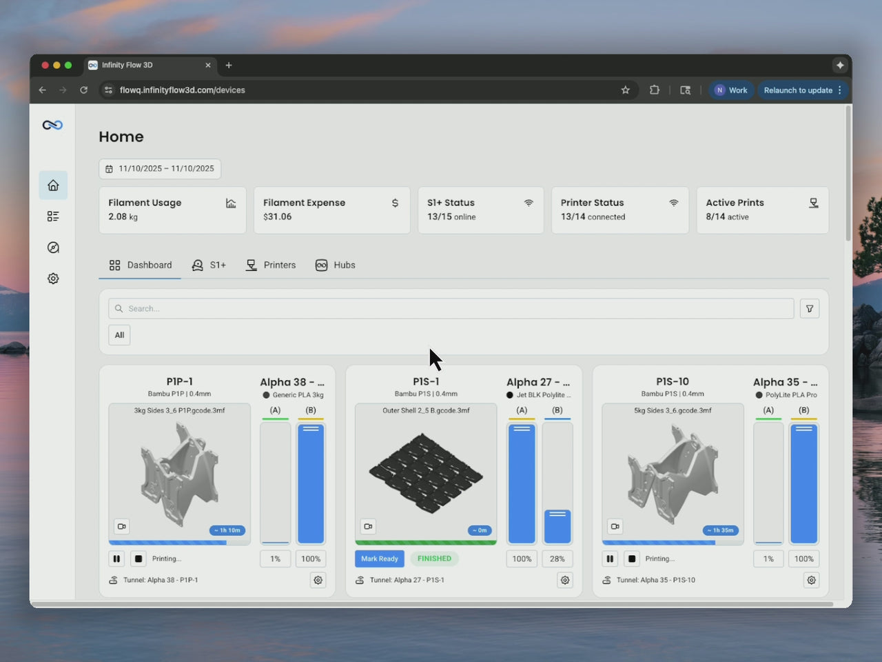 Remotely starting a 3D printer from FlowQ, a 3D Print farm management and automation software. 